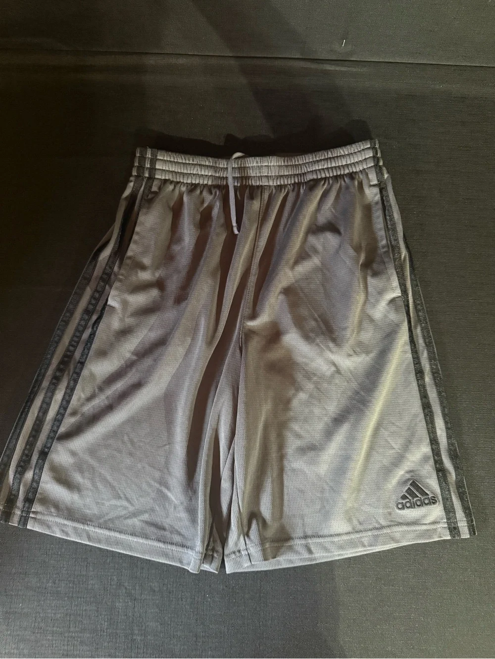 adidas Gray and Black Kids Athletic Shorts with Side Stripes